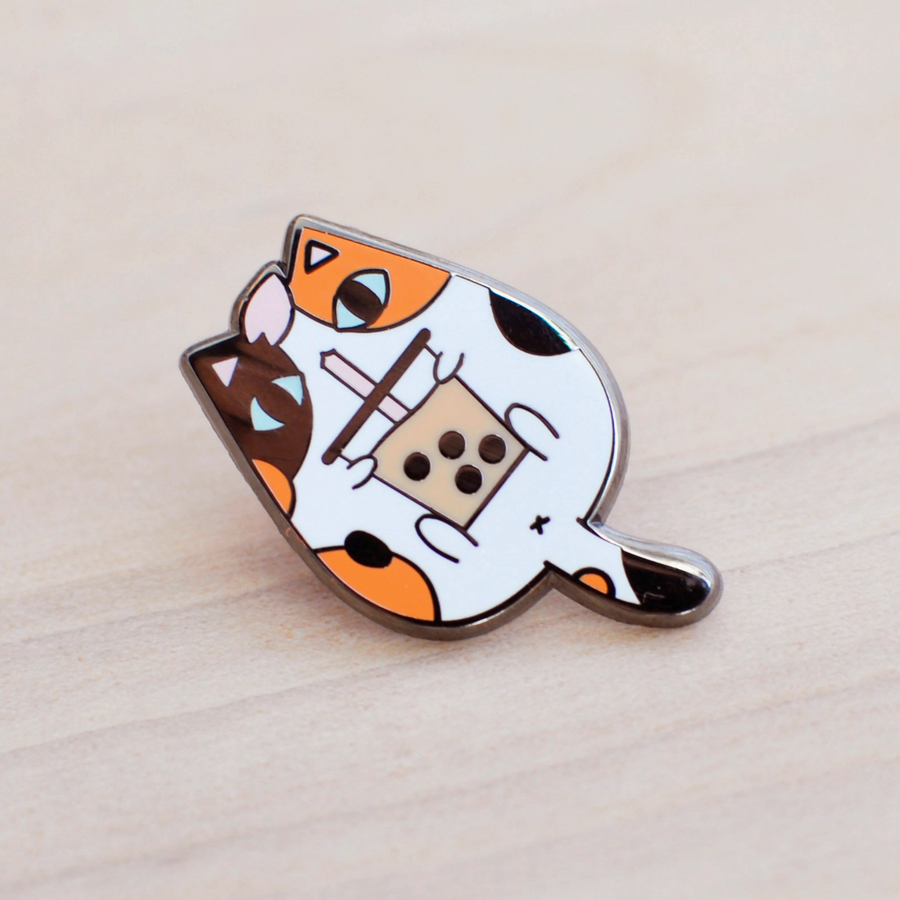 Calico Cat and Boba Enamel Pin