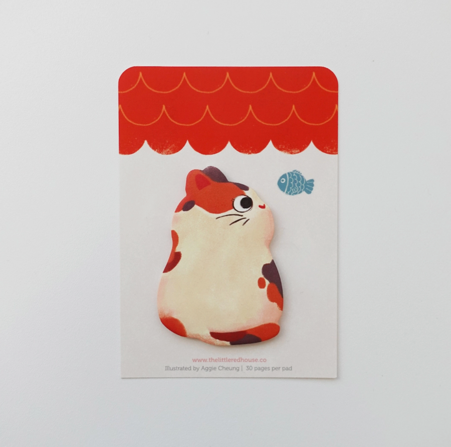 Calico Cat with Fish Die Cut Sticky Note