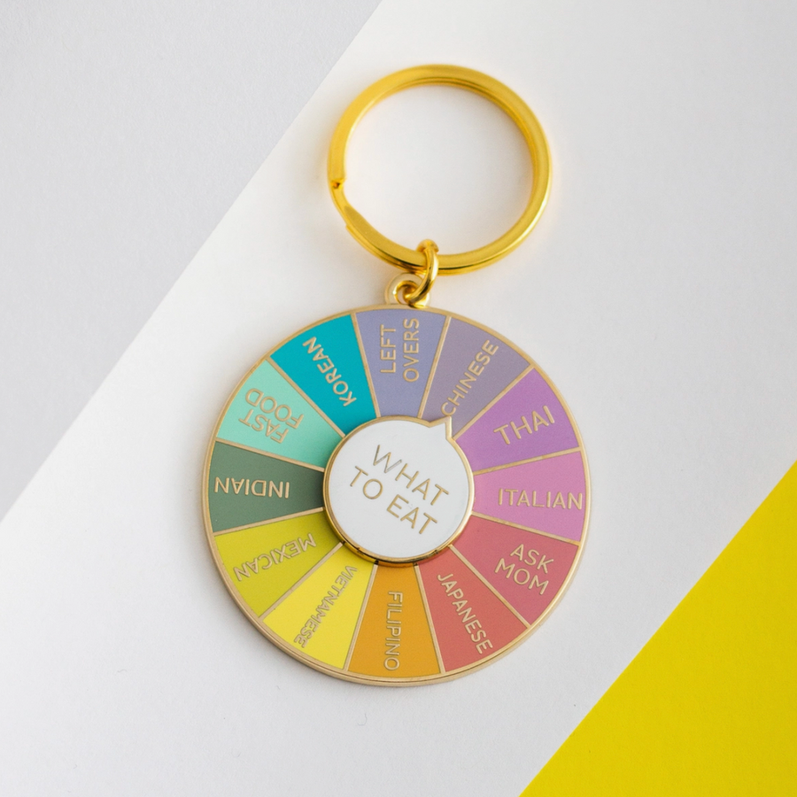 What to Eat Spinning Enamel Keychain