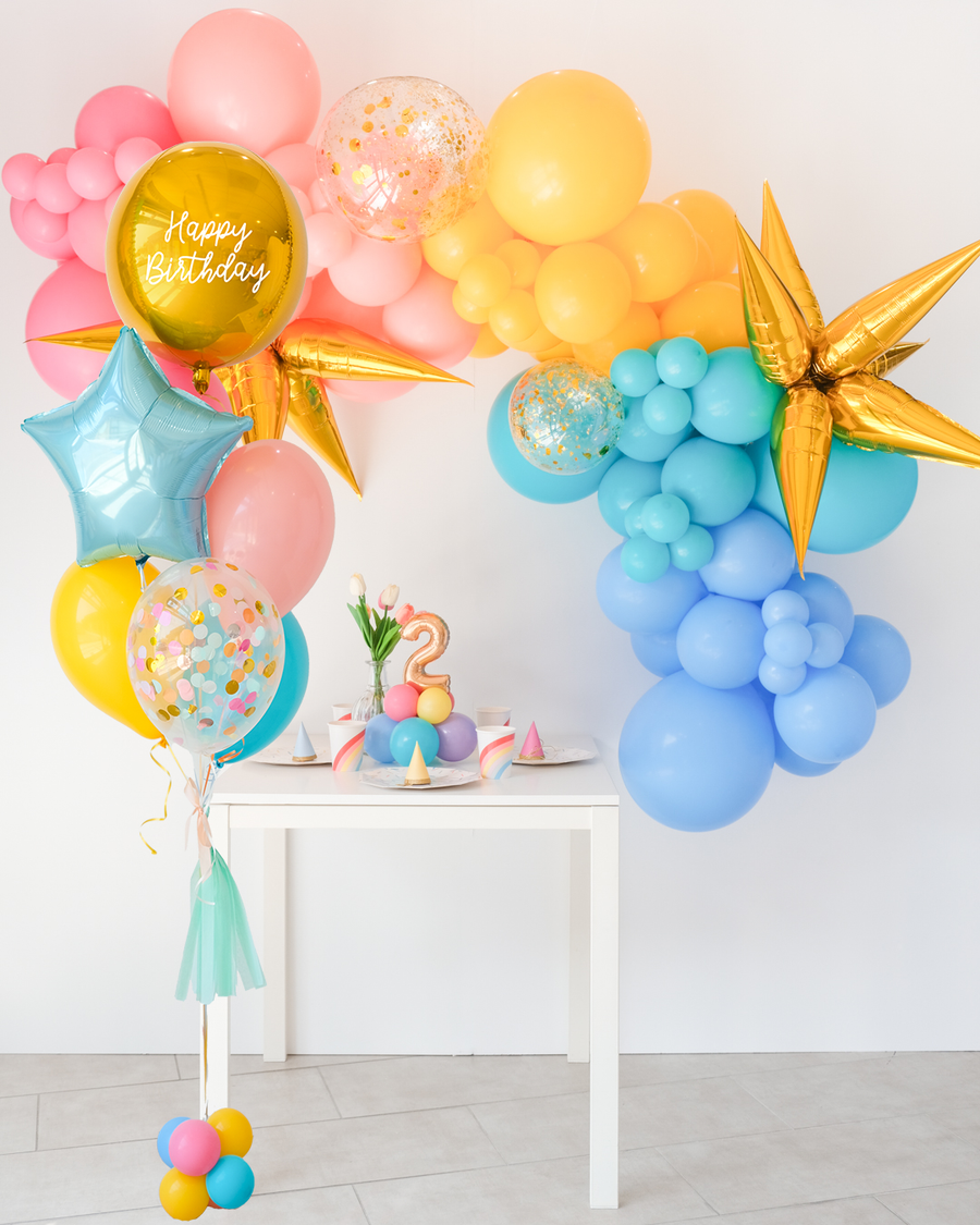 Rainbow Funfetti Balloon Garland & Shine Balloongram Set