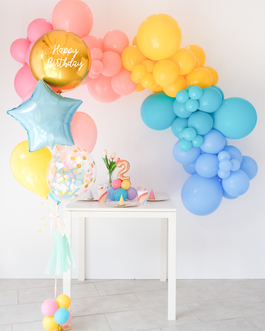 Rainbow Funfetti Balloon Garland & Shine Balloongram Set