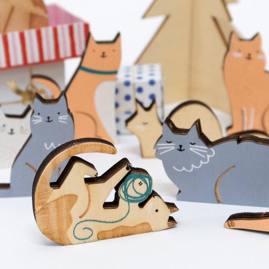 Wooden Cat Advent Calendar Suitcase