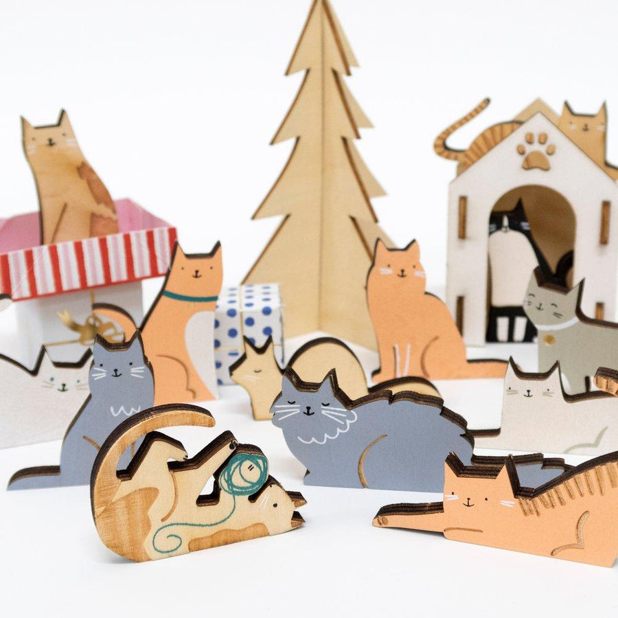 Wooden Cat Advent Calendar Suitcase